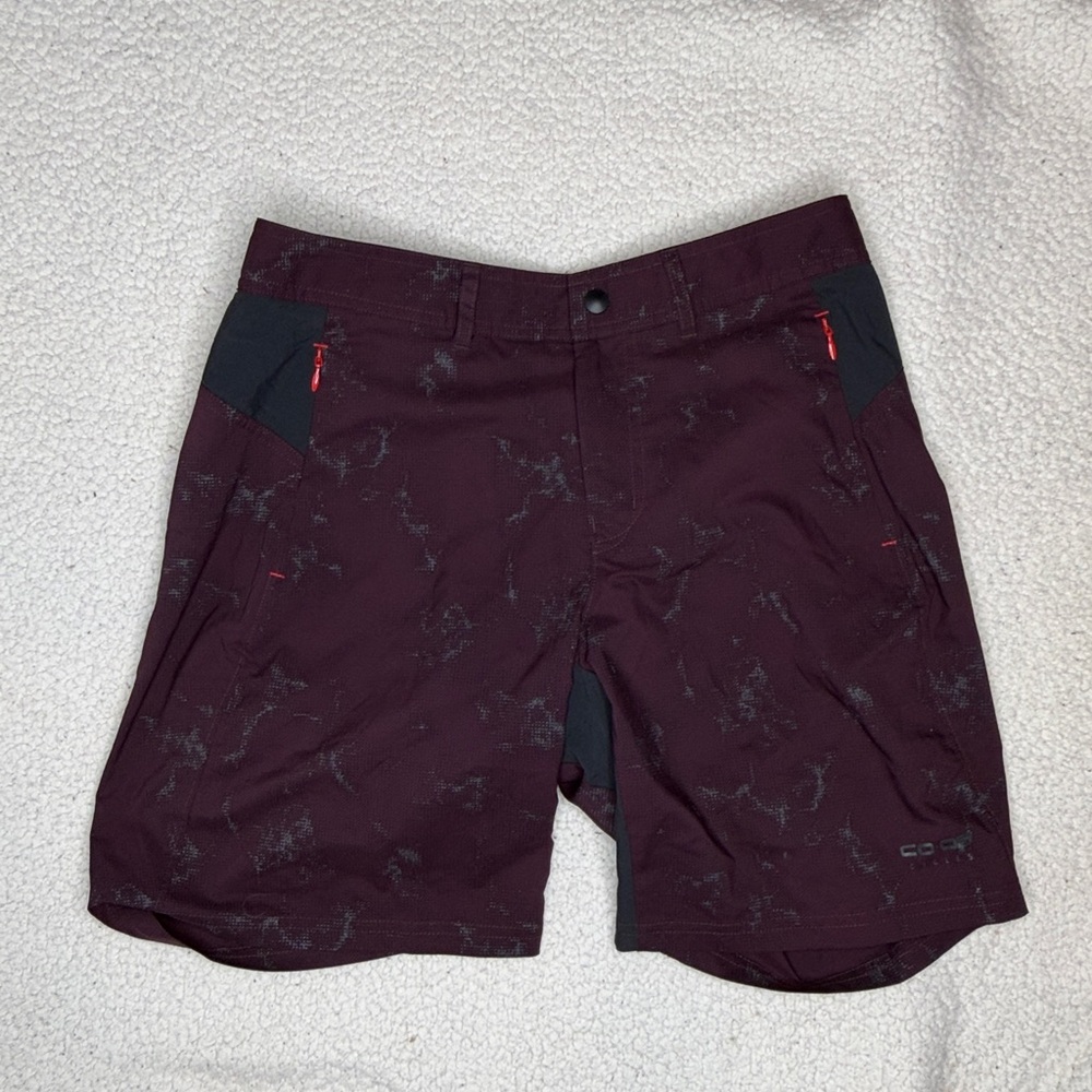 REI Women's Maroon Athletic Shorts with Black Panels